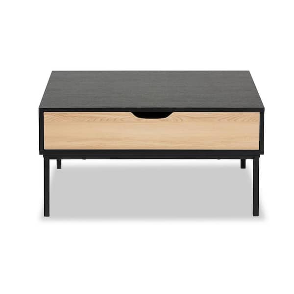 Baxton Studio Haben 31.5 in. Oak Brown and Black Square Particle Board Top Coffee Table