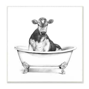 "Cow in Claw Tub Minimal Farm Animal Sketch" by Victoria Borges Unframed Animal Wood Wall Art Print 12 in. x 12 in.