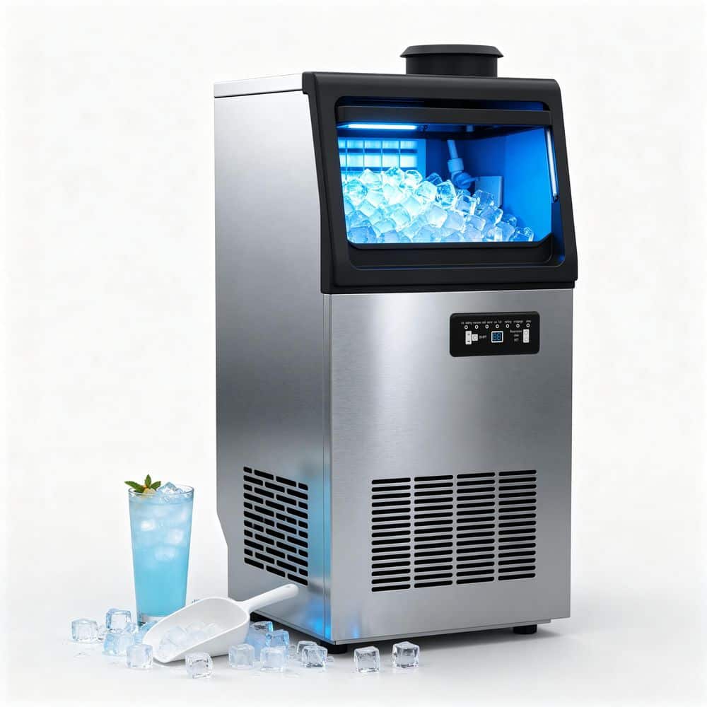13.78 in. Commercial Ice Maker Freestanding Silver Ice Maker Full Size Cubes w/ 30 lbs. Storage, 140 lbs. /24 H price history on PriceWatchPro