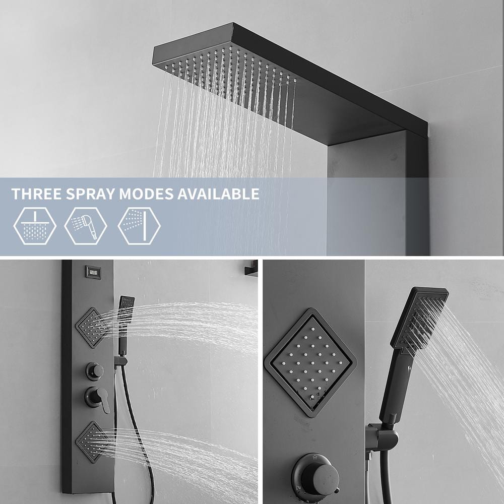 Matte Black 47" Shower Panel System with Rainfall Shower Head and Body Jets