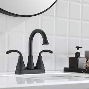 SHURP 4 in. Centerset Double Handle Bathroom Faucet Combo Kit with Drain Kit Included and Pop Up in Matte Black