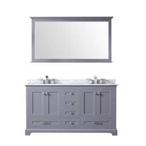 Dukes 60 in. W x 22 in. D Dark Grey Double Bath Vanity, Carrara Marble Top, Faucet Set, and 58 in. Mirror