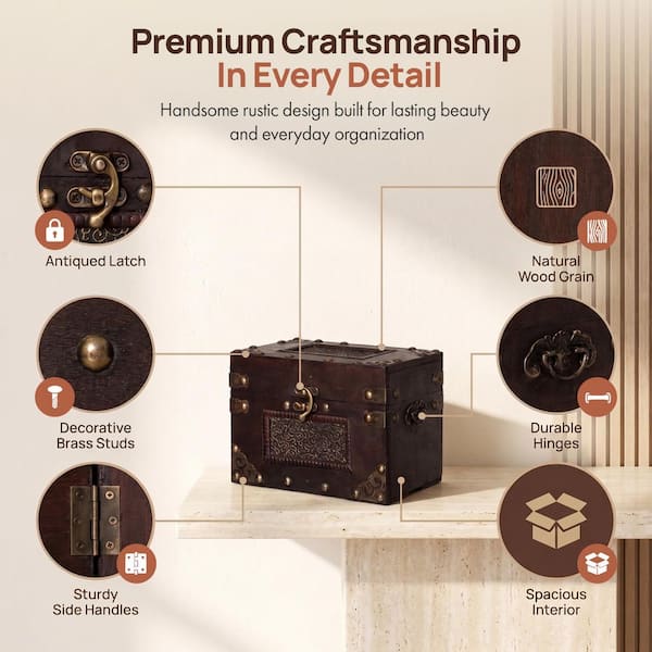 Vintiquewise Decorative Vintage Wooden Index and Recipe Card Box