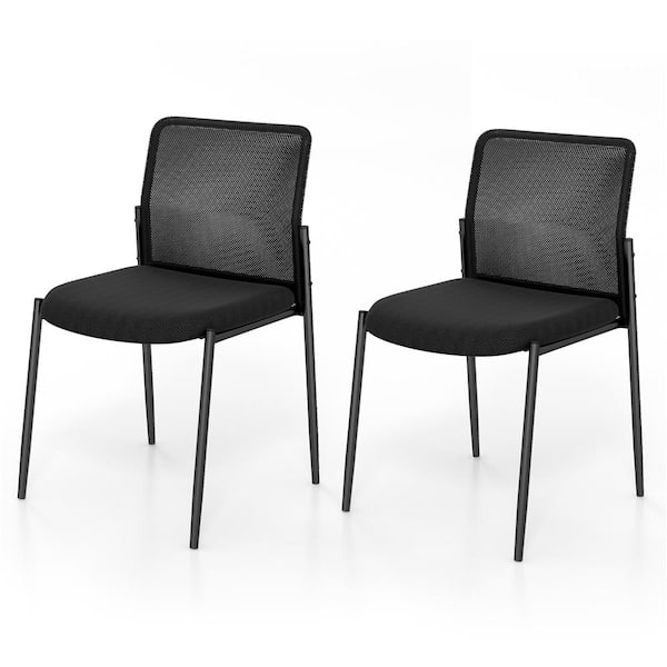 Costway Mesh Seat Reclining Ergonomic Waiting Room Chair in Black with Breathable Mesh Back Padded Seat