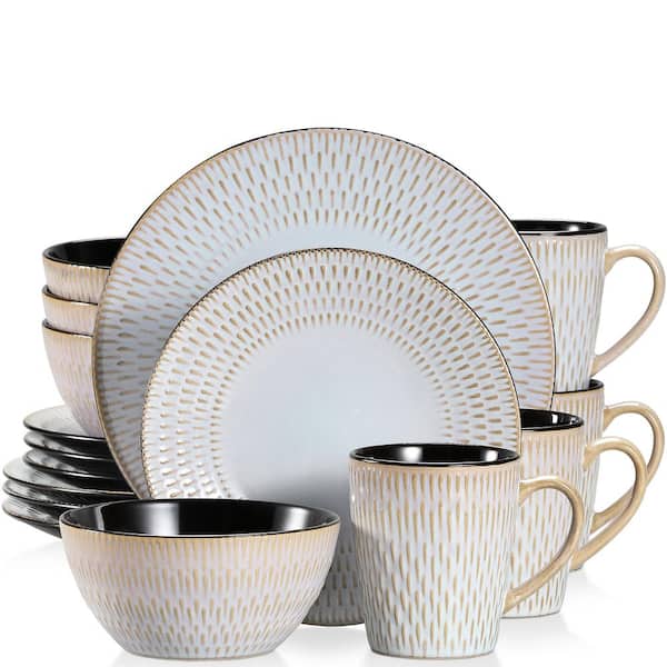 MALACASA Pluvo 16-Piece Gray Stoneware Dinnerware Set (Service for 4)