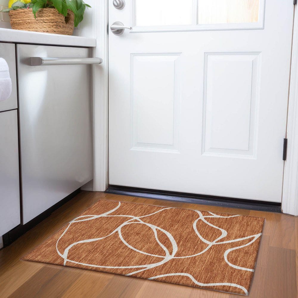Mayfield Premium Machine Washable Abstract AMF999 Paprika 2 ft. x 3 ft. Area Rug price history on PriceWatchPro