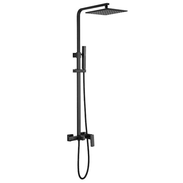 Single Handle 1-Spray Wall Mount Shower Faucet 1.8 GPM with Ceramic Disc Valves Brass Exposed Shower Kit in Matte Black