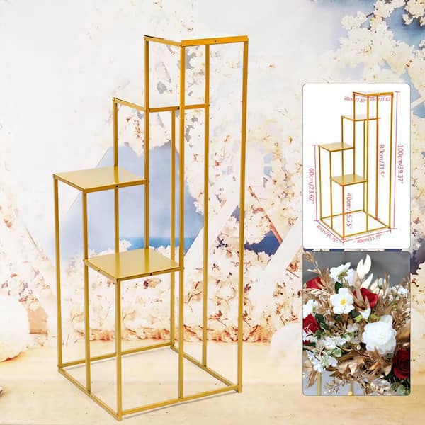 YIYIBYUS 39.37 in. Tall Indoor/Outdoor Gold Metal Plant Stand (4