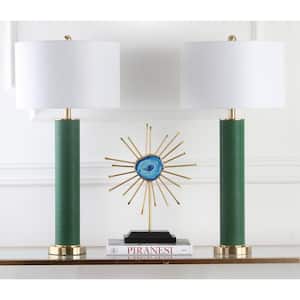 Ollie 31.5 in. Dark Green Faux Snakeskin Table Lamp with Off-White Shade (Set of 2)