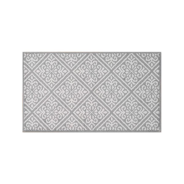 Washable Skid-Resistant Light Grey/Ivory 2 ft. x 4 ft. All Loop Tufted Area Rug