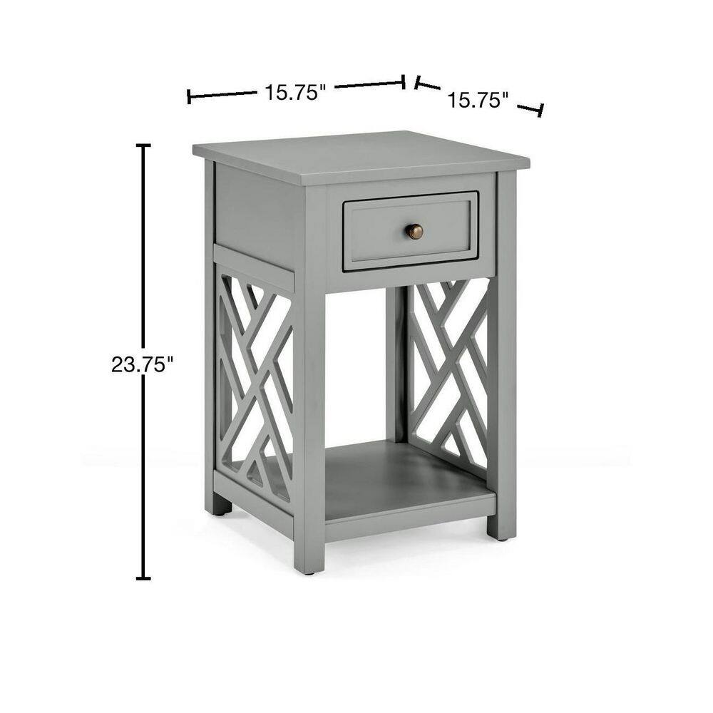 Gray Wood End Table with Drawer and Shelf