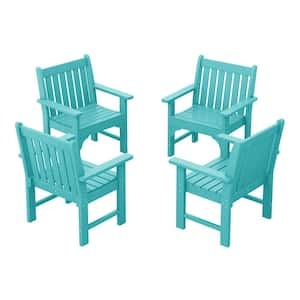 Laguna Outdoor Patio HDPE All Weather Fade Resistant Casual Garden Arm Chairs in Turquoise, Set of 4 Lounge Chairs