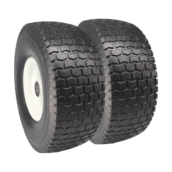 Ogracwheel Flat Free Lawn/Garden Tire 15 x 6.00-6 Mounted on 6 in. Wheel w/ Zerk and Bushings of 1/2 I.D. 3 in. Center Hub (2-Pack)