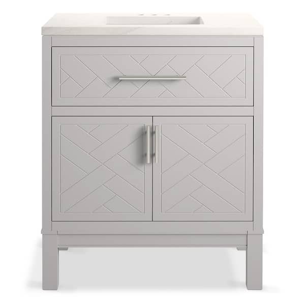 Accra 30in. Single Sink Freestanding Atmos Grey Bath Vanity with Bianco Bella Quartz Top Assembled
