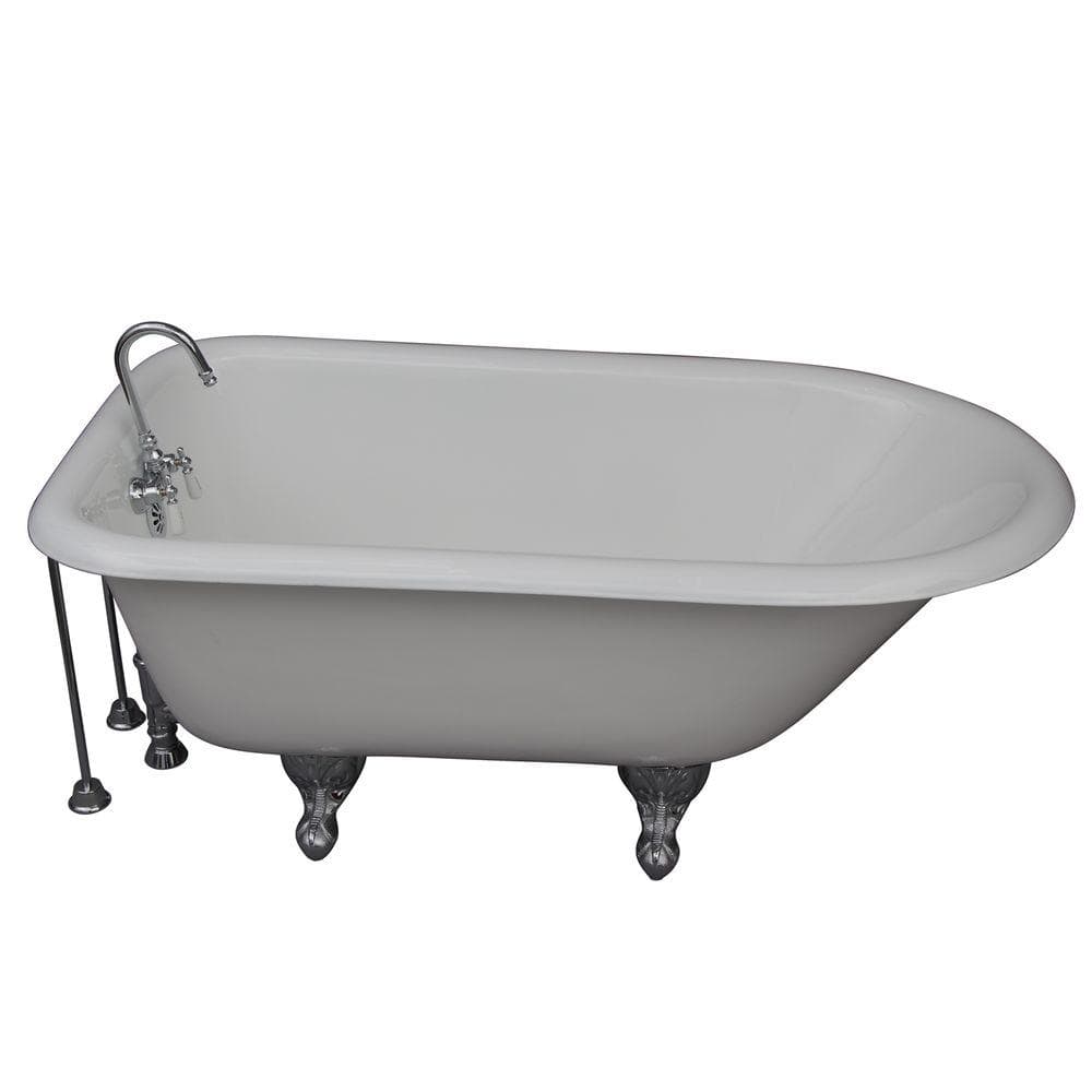 4.5 ft. Cast Iron Ball and Claw Feet Roll Top Tub in White with Polished Ch