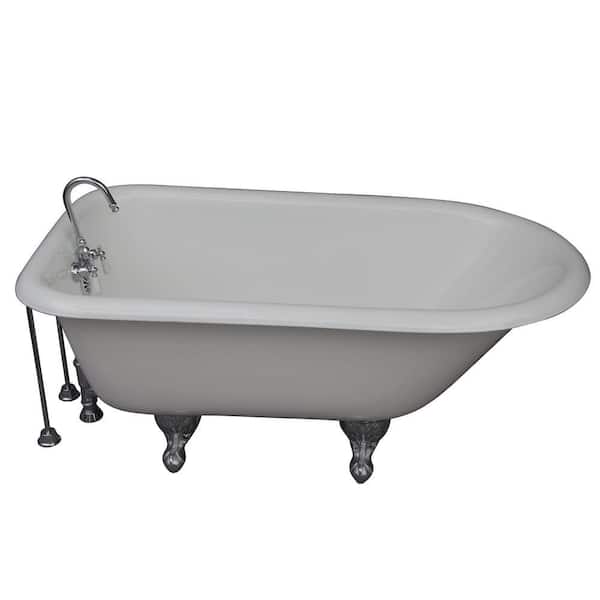 Barclay Products 4.5 ft. Cast Iron Ball and Claw Feet Roll Top Tub in White with Polished Chrome Accessories