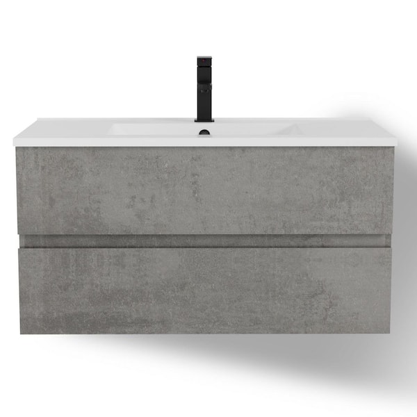 36 in. W x 18.1 in. D x 18.1 in. H Single Sink Floating Gray Bath Vanity with White Integrated Composite Resin Top