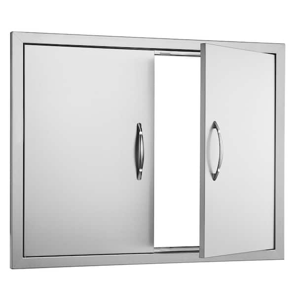 Double Outdoor Kitchen Door 31 in. W x 24 in. H BBQ Access Door Stainless Steel Flush Mount Door with Handles and Hooks