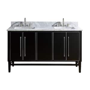 Mason 61 in. W x 22 in. D Bath Vanity in Black/Silver Trim with Marble Vanity Top in Carrara White with White Basins