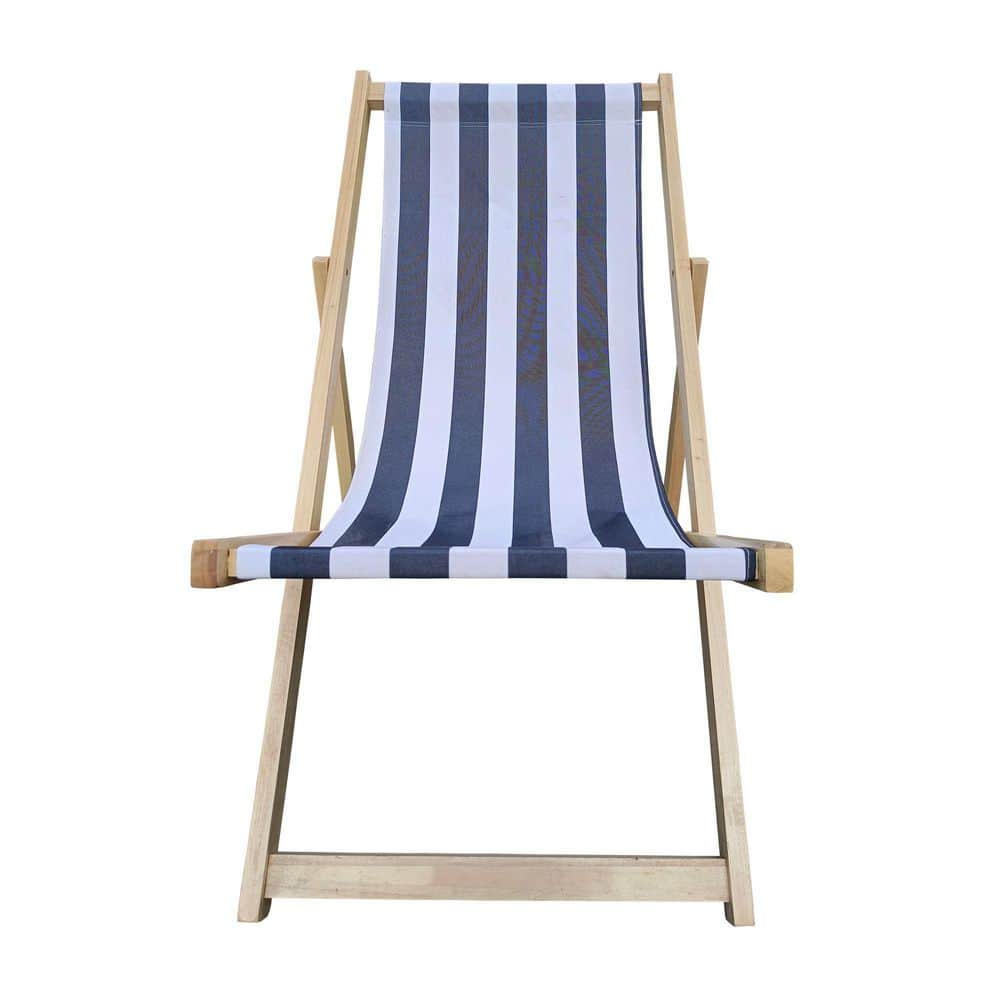 Populus Wood Sling Chair Blue Stripe Broad Blue Stripe Folding Chaise Lounge Chair, Dark Blue price history on PriceWatchPro