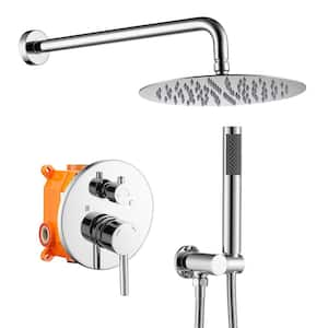 Rainfall Single Handle 1-Spray 10 in. Round Shower Faucet 2.5 GPM with Pressure Balance in Chrome (Valve Included)