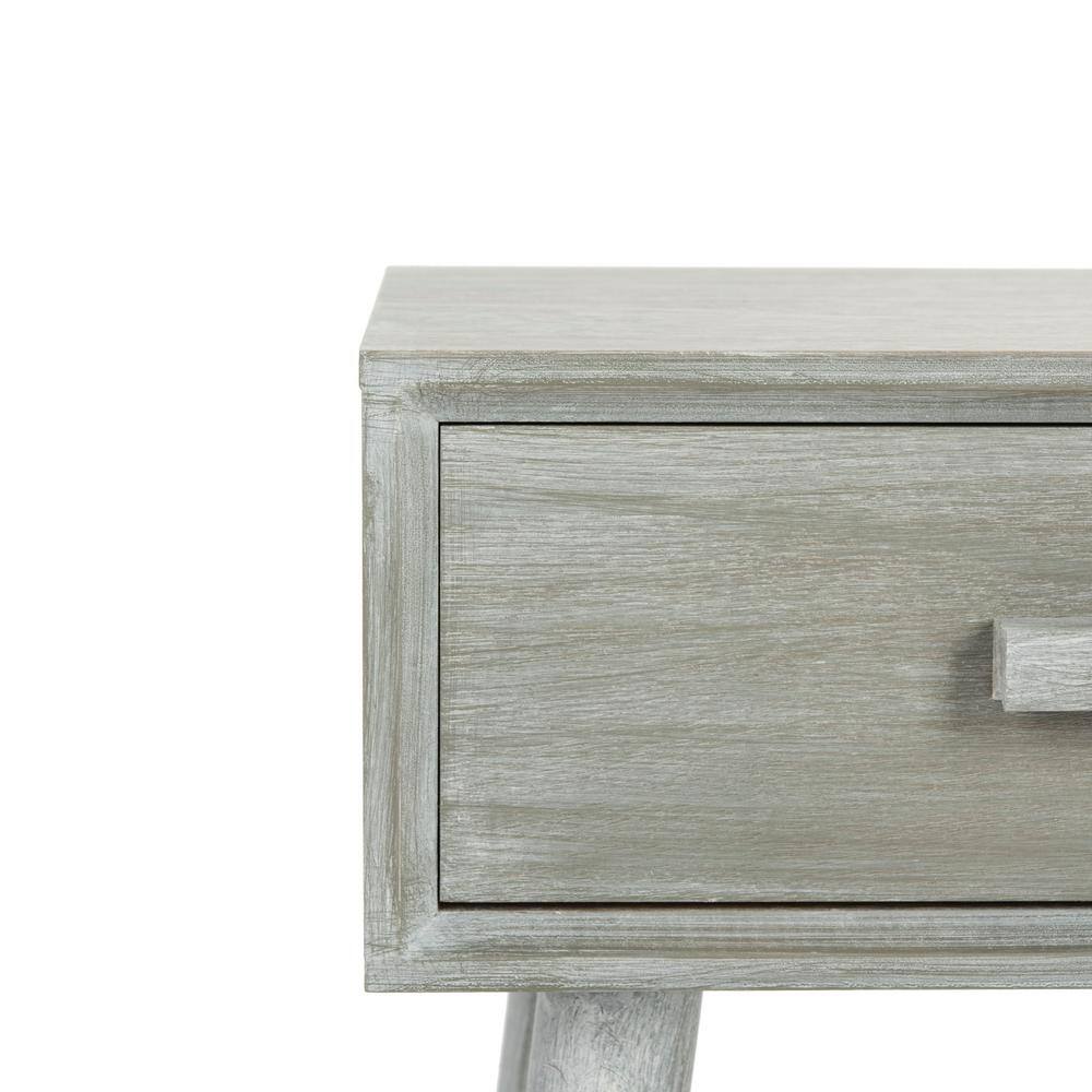 Transitional Slate Grey Rectangular Pine Wood Side Table with Storage