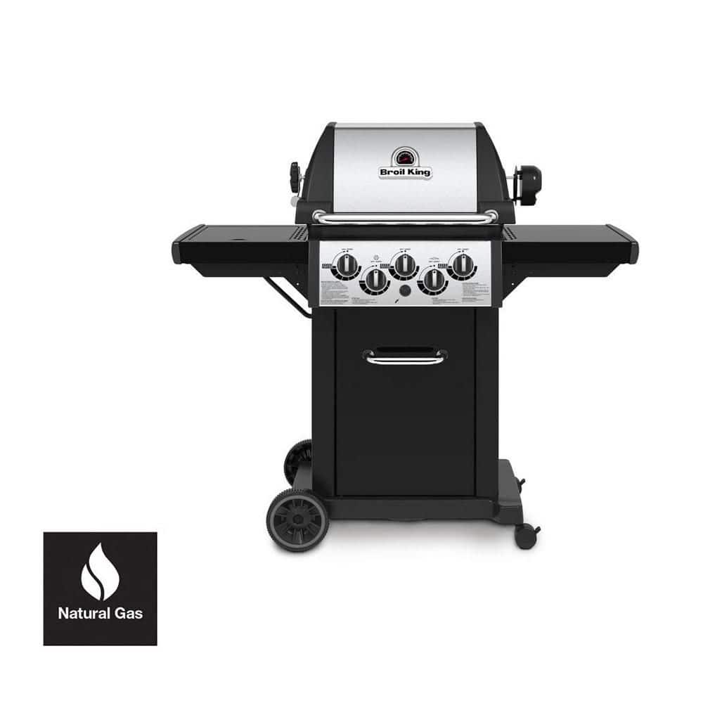 Monarch 390 3-Burner Natural Gas Grill in Black with Side Burner and Rear Rotisserie Burner