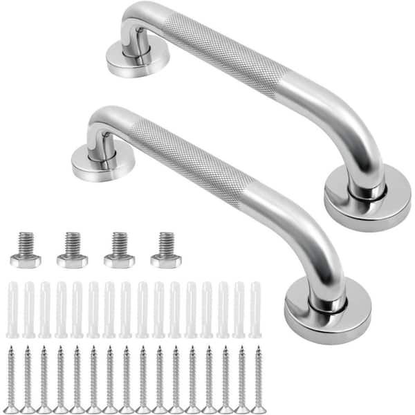 Aoibox 12 in. Anti-Slip Stainless Steel Shower Grab Bars 2 Pack Wall Mounted Safety Handles for Bathtub and Shower