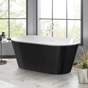 60 in. x 29 in. Acrylic Flatbottom Alcove Freestanding Soaking Bathtub in Black