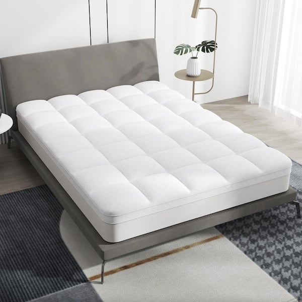 kayamas White Extra Thick Mattress Pad Cover Back 8-25" Elastic Deep Pocket Down Alternative California King Mattress Topper