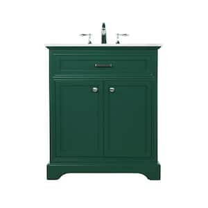 Simply Living 30 in. W x 21.5 in. D x 35 in. H Bath Vanity in Green with Carrara White Marble Top