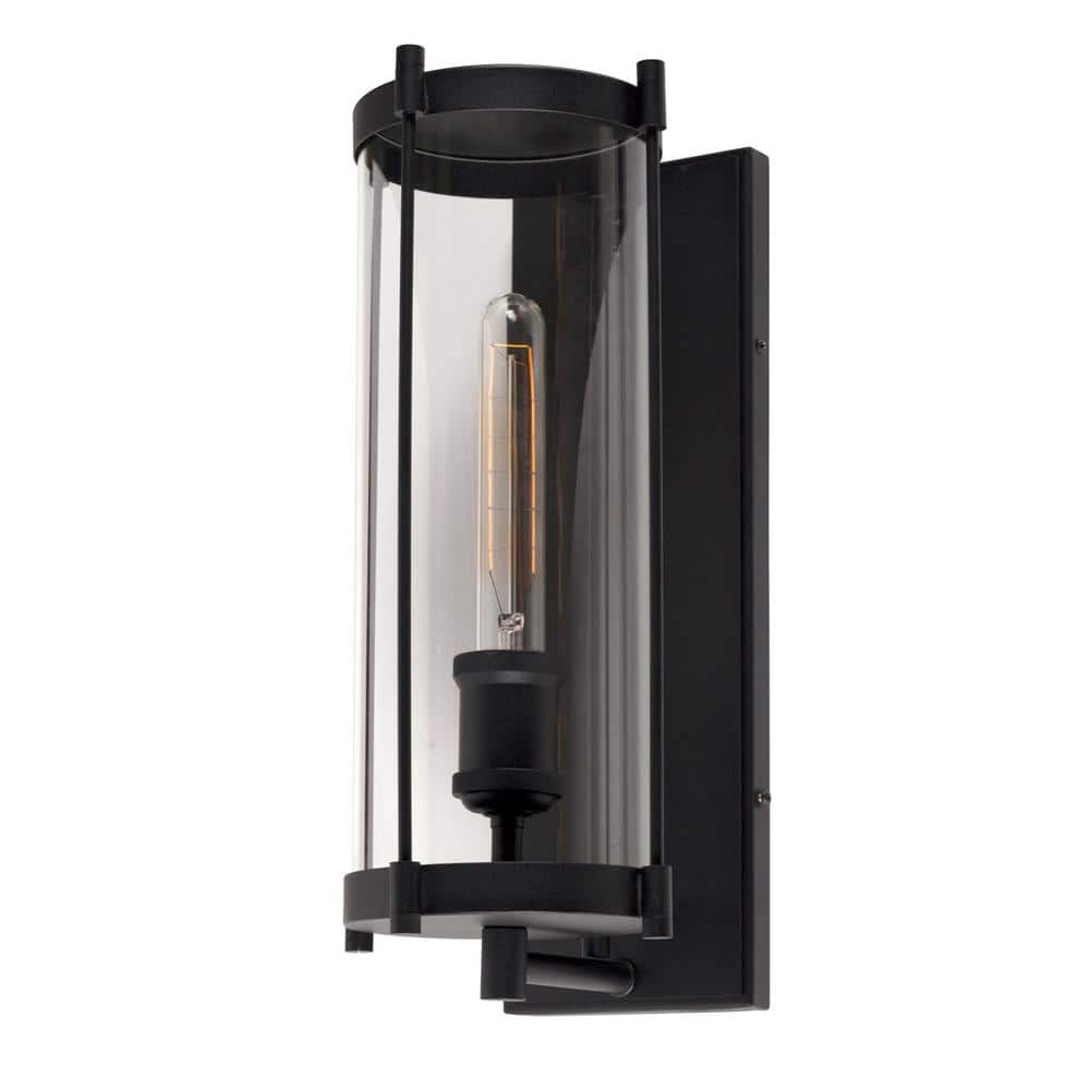 Hudson 1-Light Black Outdoor Wall Lantern Sconce with Clear Glass