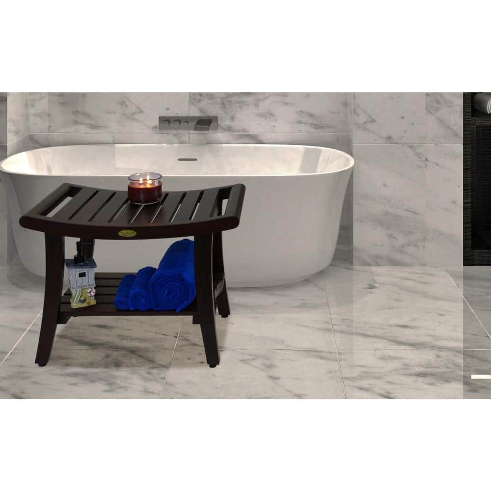 Elegant Harmony 24" Wide Teak Wood Safety Shower Bench with Shelf
