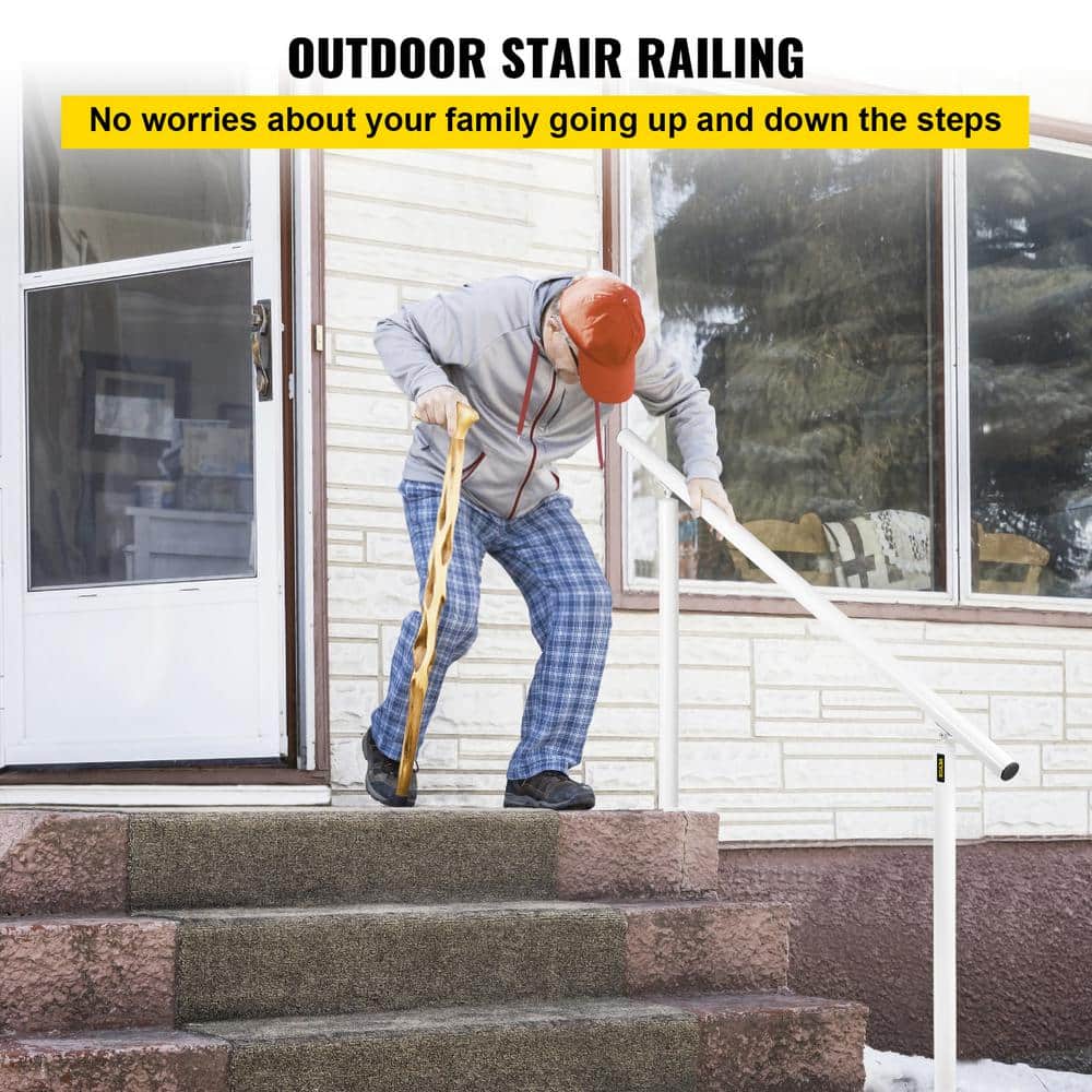 White Aluminum Adjustable Outdoor Stair Handrail for 0-5 Steps