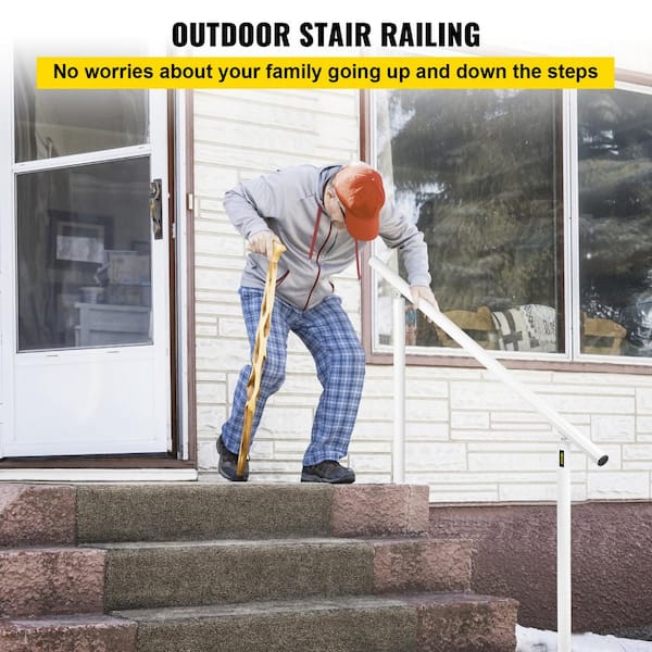 VEVOR Outdoor Stair Railing Kit, 5 ft Handrails 0-5 Steps, Adjustable Angle White Aluminum Stair Hand Rail for The Elderly, Ha
