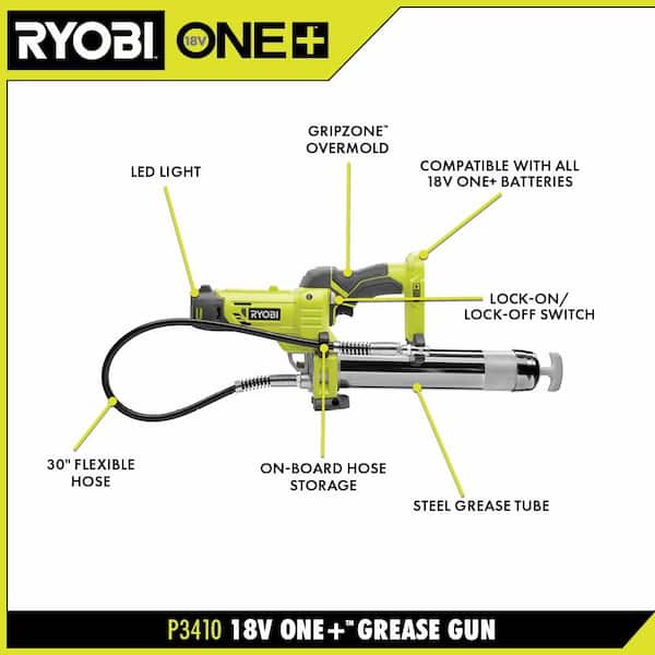 RYOBI P3410K1N ONE+ Grease Gun Kit w/2.0Ah Battery and Charger - 3