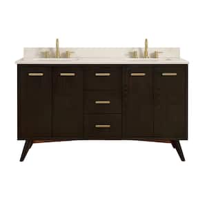 Greenley 61 in. W x 22 in. D Bath Vanity in Dark Chocolate with Marble Vanity Top in Crema Marfil with White Basin