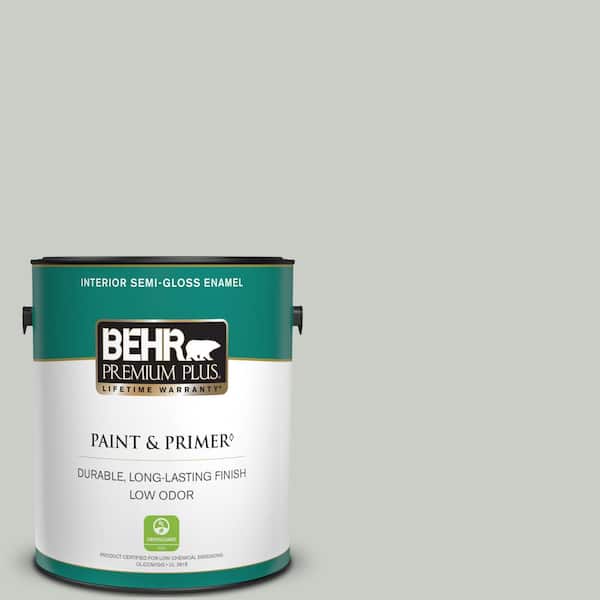 BEHR PREMIUM PLUS 1 gal. #PWL-89 Silver Setting Semi-Gloss Enamel Low Odor Interior Paint & Primer
