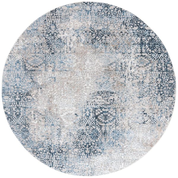 SAFAVIEH Parker 7 ft. x 7 ft. Blue/Taupe Distressed Abstract Round Area Rug