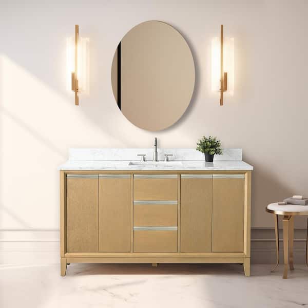 Vanity Art 60 in. W x 22 in. D x 34 in. H Single Sink Bathroom Vanity in Natural Oak with Engineered Marble Top