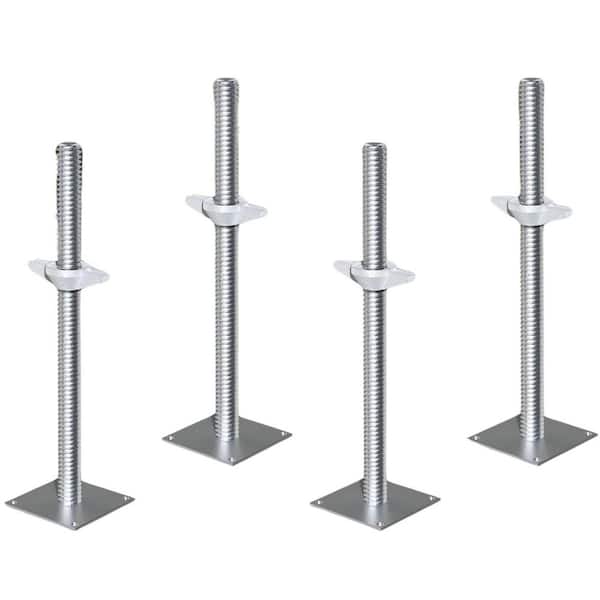4 Pack Adjustable Leveling Jack 18 Inch Solid Steel Screw Jacks with Base Plate for Baker Style Scaffolding