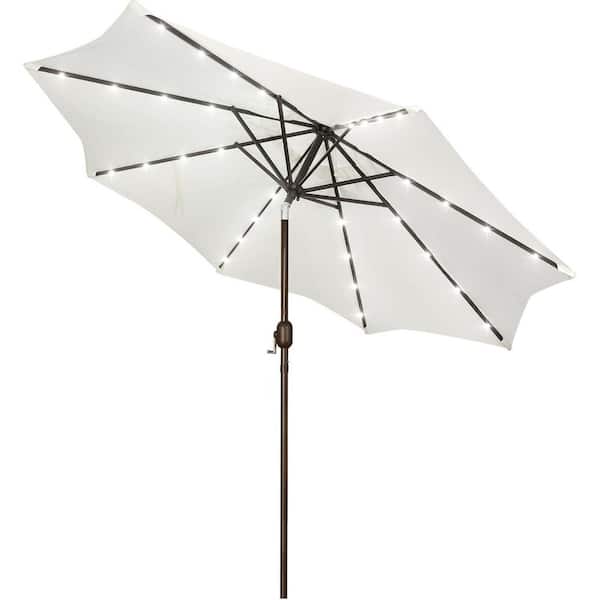 Unbranded 9 ft. Metal Solar Patio Umbrella in Cream White with Push Button Tilt