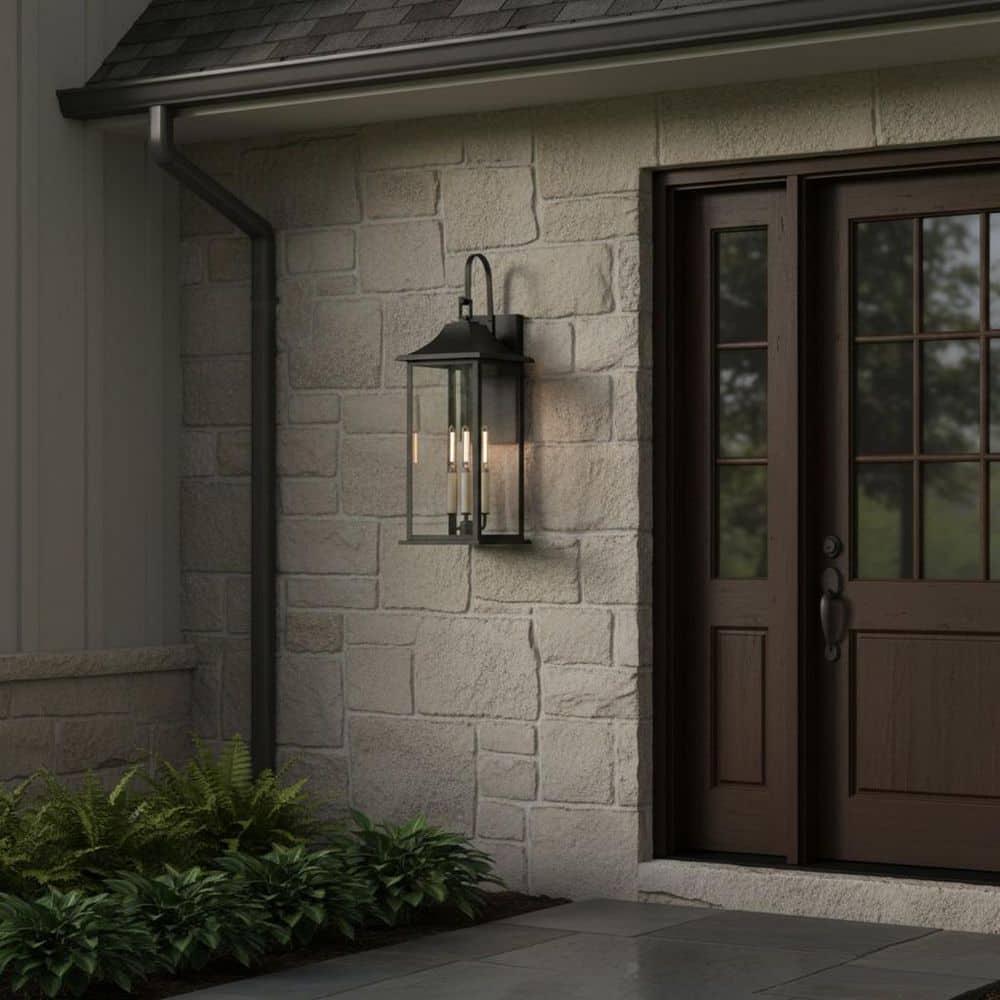 LARK Nolan 3-Light Black Hardwired Outdoor Wall Lantern Sconce