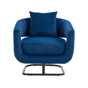 Modern Navy Blue Velvet Upholstered Comfy Accent Arm Chair with Golden Metal Base