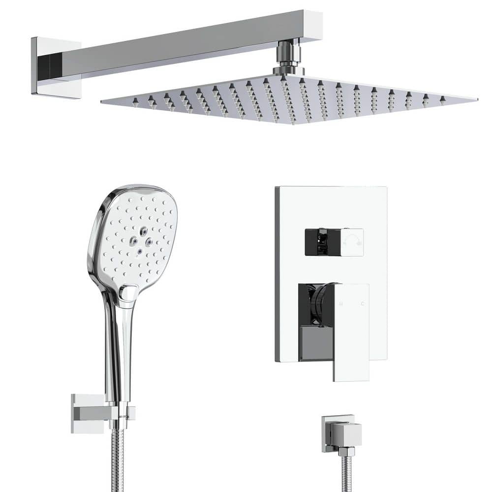 Chrome Square Wall Mounted Dual Shower System with Handheld