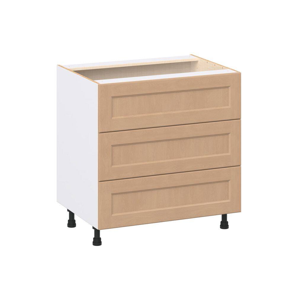 Lakewood 33 in. W x 24.5 in. D x 34.5 in. H Assembled Shaker Drawer Base Kitchen Cabinet in Sugar Cookie with 3-Drawers
