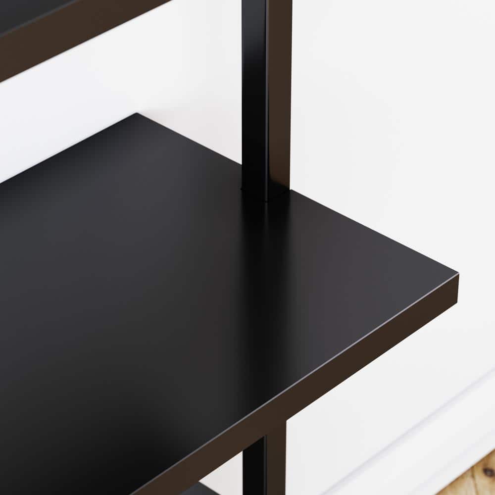 Matte Black Wood 73" Industrial Ladder Bookcase