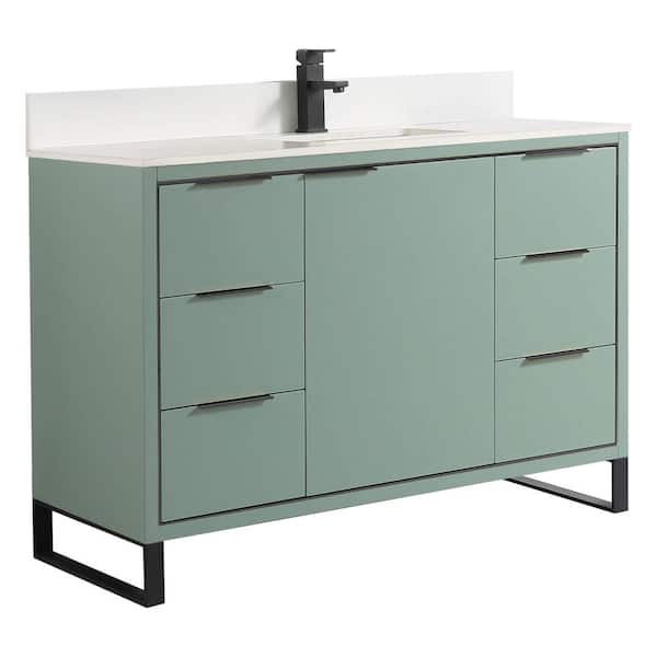 FINE FIXTURES Opulence 48 in. W x 18 in. D x 33.5 in. H Single Sink Bath Vanity in Mint Green with White Top