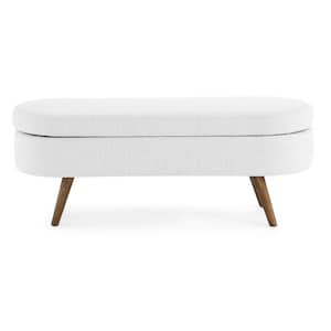 Ottoman White Oval Storage Bench(16 in. H x 43.5 in. W x 16 in. D)