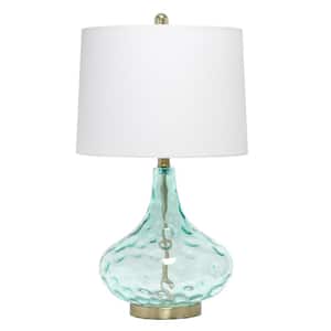 24 in. Blue Classix Contemporary Dimpled Colored Glass Table Lamp with White Linen Shade